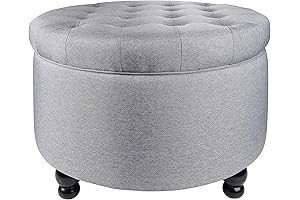Round Tufted Storage Ottoman for Living Room & Bedroom