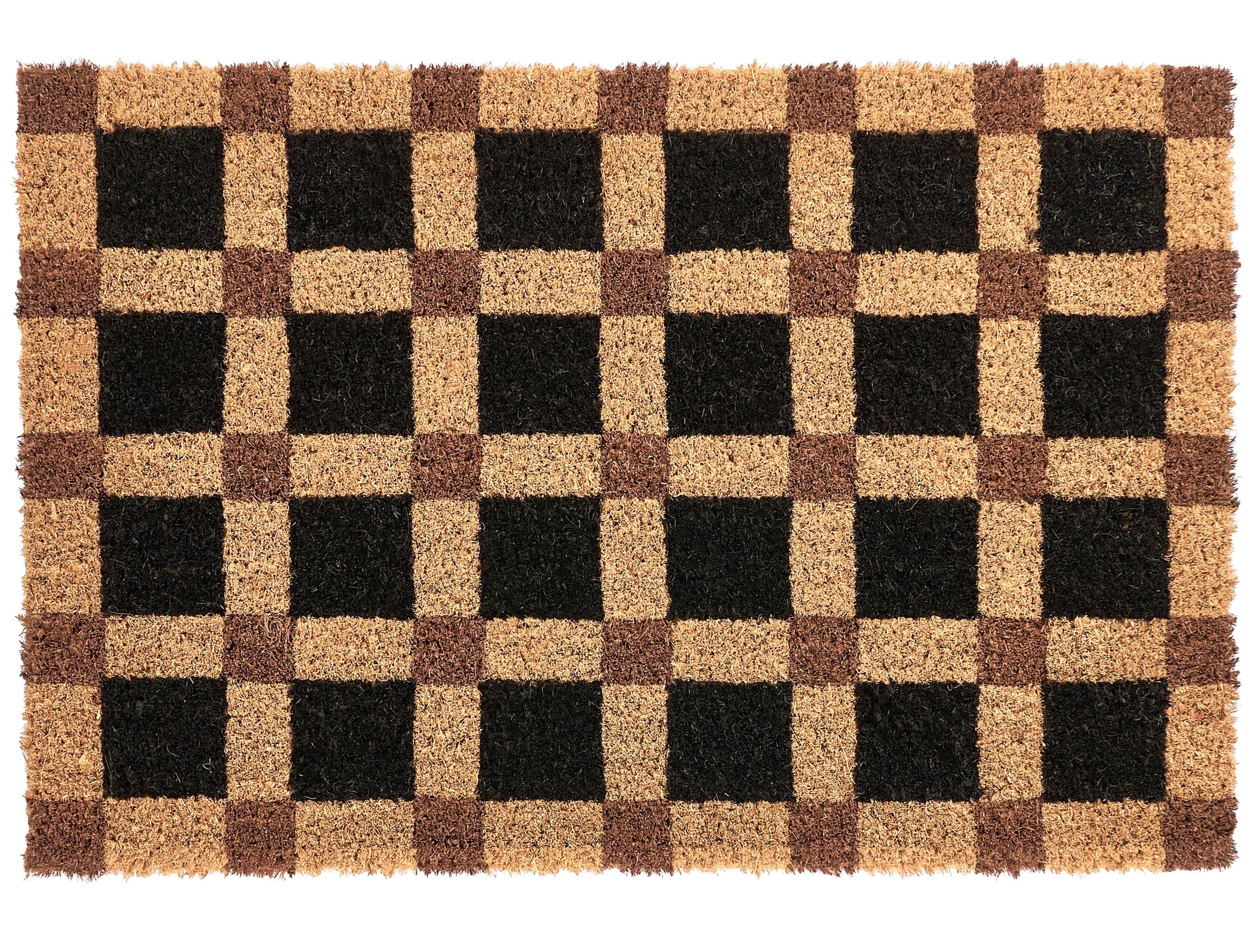 Beliani Paillasson en Fibre de Coco 60 x 90 cm Antidérapant Dessous en PVC Motif à Carreaux Beige et Noir Villasis