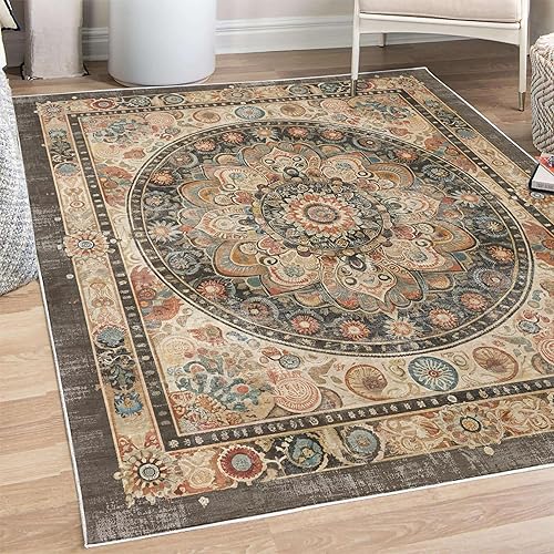 Ambesonne Alfombra decorativa oriental bohemia, diseño clásico de motivos persas en flor, estilo psicodélico, alfombra de calidad para dormitorio,