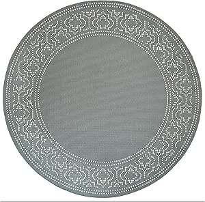 Oriental Weavers Marina Indoor/Outdoor Rug - 1247X - 7'10" Round - in Grey/Ivory - Classic Casual Style, Water, Stain and Fade Resistant, Hose Clean, Patio, Outdoor Living Area Rug