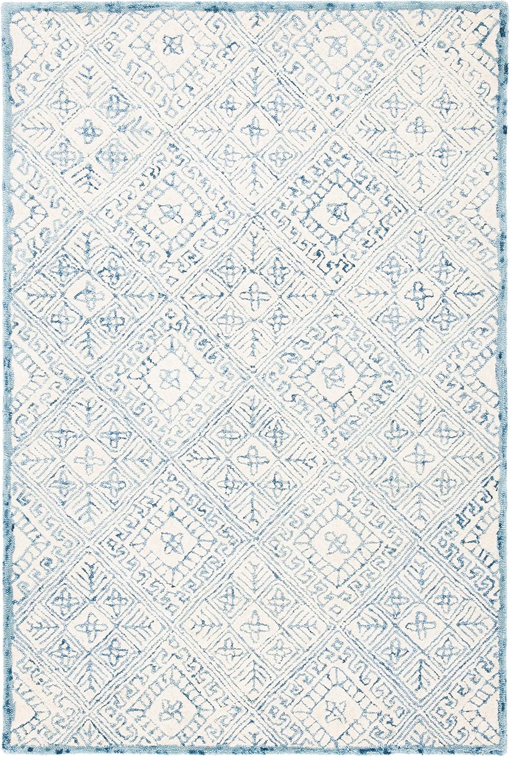 Handmade Blue and Ivory Wool Tufted Reversible 4' x 6' Area Rug