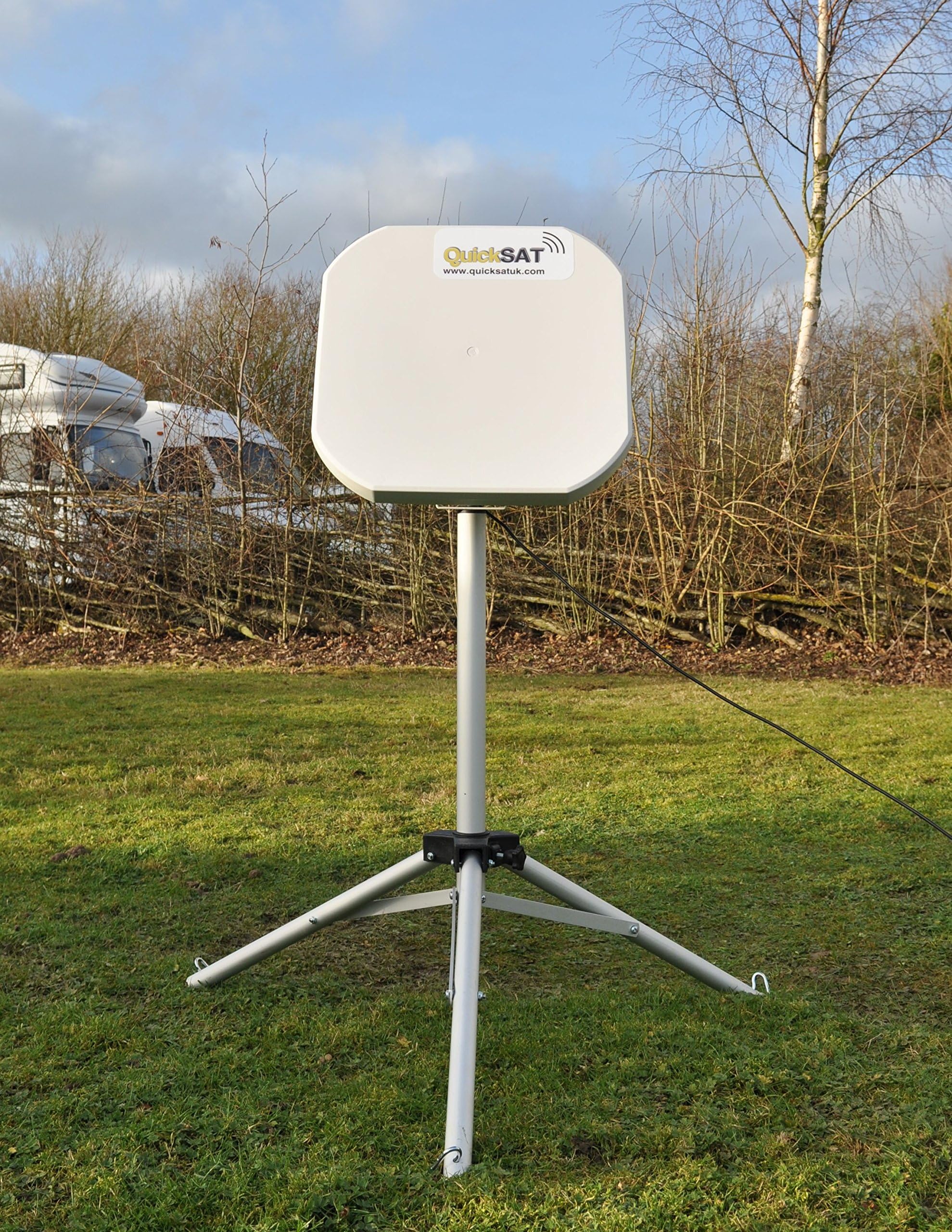 QS65R Compact 43cm Portable Touring Satellite System. Fast Dish Alignment. Easy lightweight satellite TV solution for camping, motorhome and caravan.