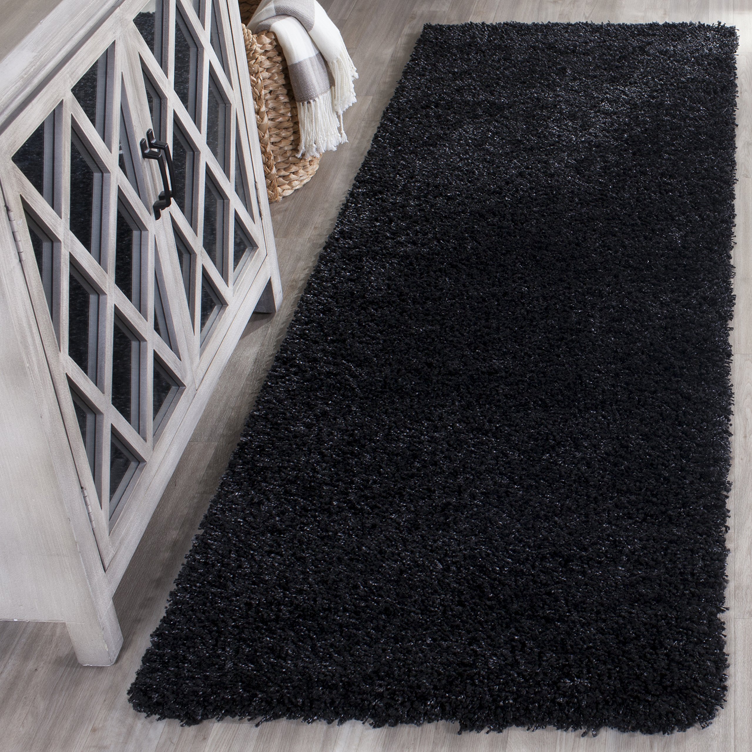 SAFAVIEH California Shag Collection Runner Rug - 2'3" x 7', Black, Non-Shedding & Easy to Clean, Ultra Plush Thick Pile, Ideal for Hallway, Foyer,