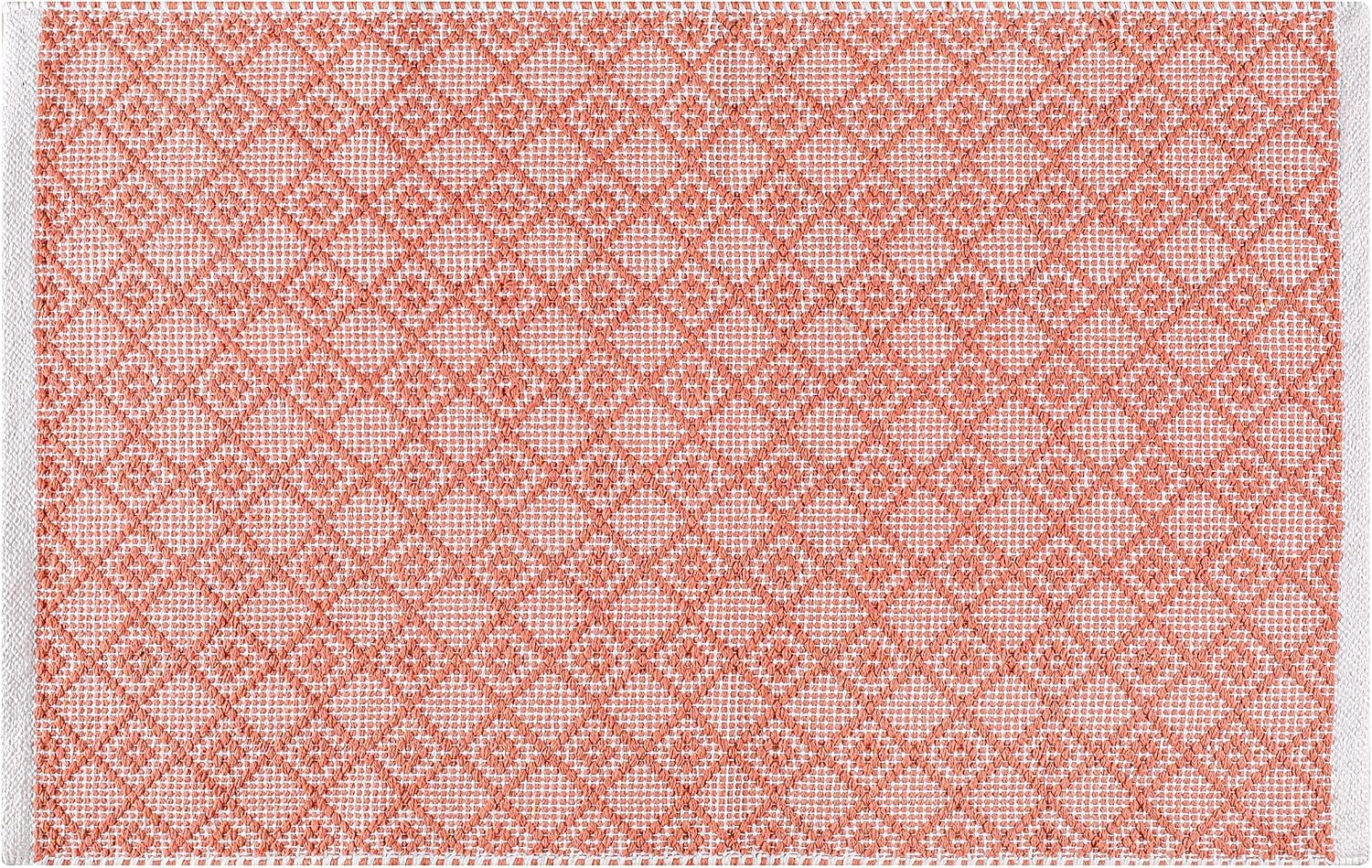 THE BEER VALLEY Diamond Woven Rug 2'x3' - Dusty Pink, Anti-Slip Farmhouse Accent Cotton Rugs for Entryway Kitchen Bedroom Bathroom - 24x36 Inches