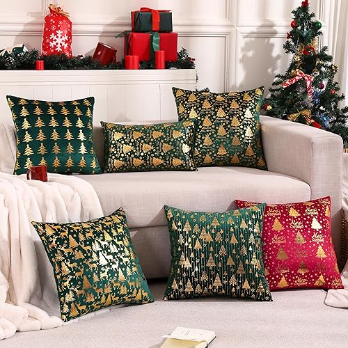 Miniatura 7 de Juego de 2 fundas de almohada de Navidad de 12 x 20 pulgadas, juego de 2 fundas de almohada de terciopelo verde de Navidad, decoraciones de fiesta