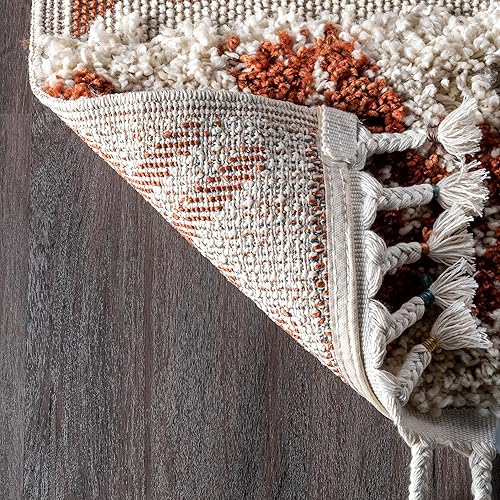 Miniatura 3 de nuLOOM Zuri - Alfombra tribal lanuda con bandas, 2 pies 6 pulgadas x 8 pies, óxido