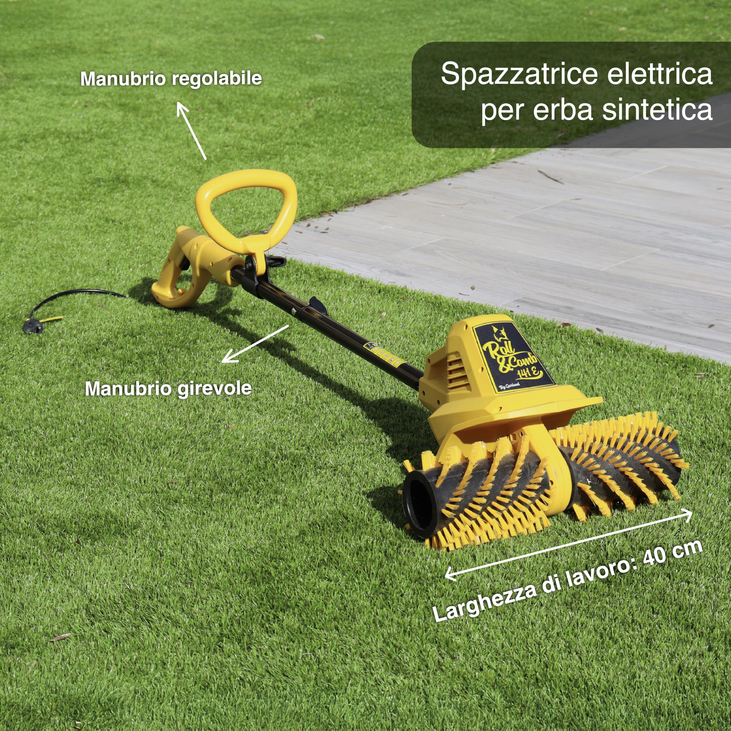 Garland - Spazzatrice per Prato Artificiale Roll&Comb 141E-V19 | Potenza 300 W | Elettrica a Spina | Larghezza di Lavoro del Rullo 40 cm | Manubrio Regolabile