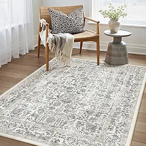 Black Area Rug 3x4 Office Entryway Rug Machine Washable Kitchen Vintage Distressed Non Slip Carpet Indoor Retro Floral Accent Throw Door Mat for Bathroom Bedroom Dining Living Room