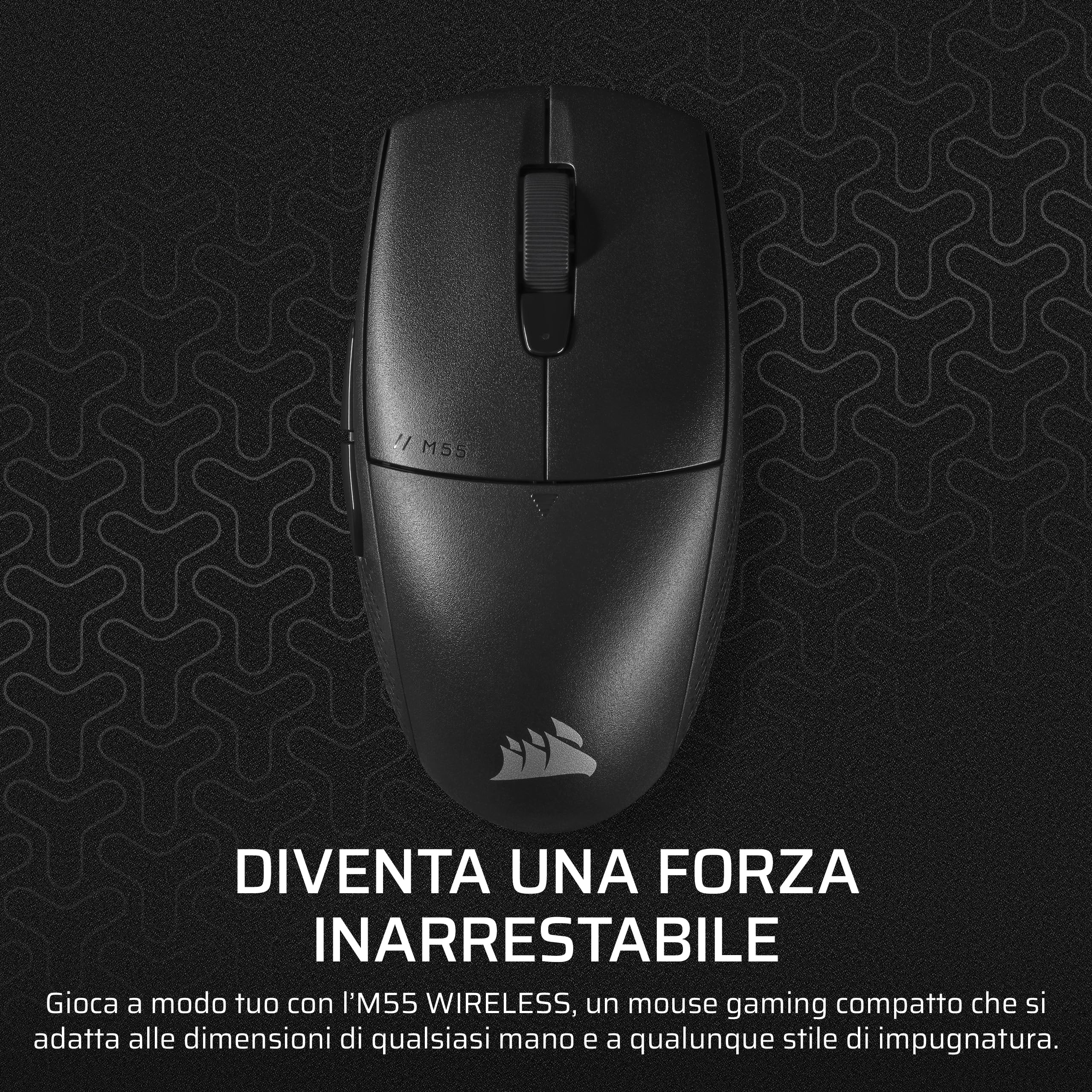 Corsair M55 WIRELESS Mouse da Gioco FPS Leggero – Nero | 2.4GHz & Bluetooth, 24.000 DPI, Batteria di Lunga Durata, Sei Pulsanti Programmabili, Impugnature Laterali Testurizzate