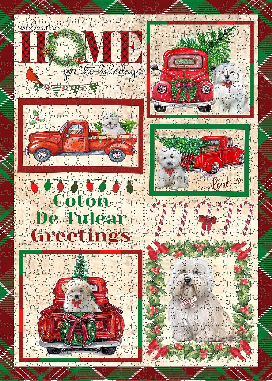 Welcome Home for Christmas Holidays Coton De Tulear Dogs Jigsaw Puzzle for Adults - Animal Printed Interlocking Puzzle Game Artwork - Gift for Dog Lover's - 300 Pcs 11"x14"