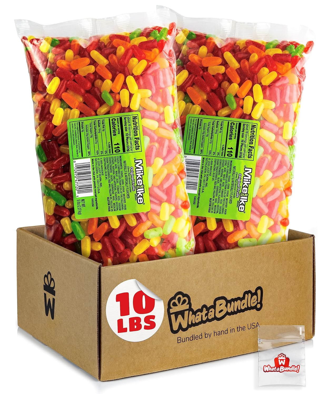 Mike and Ike Original Flavors Bulk Pack of 10lbs - 2 Bulk Bags of Chewy Movie Candy Bulk Pack - Mike and Ike Candy Bulk Pack - Bundle with WhataBundle! Pocket Bag