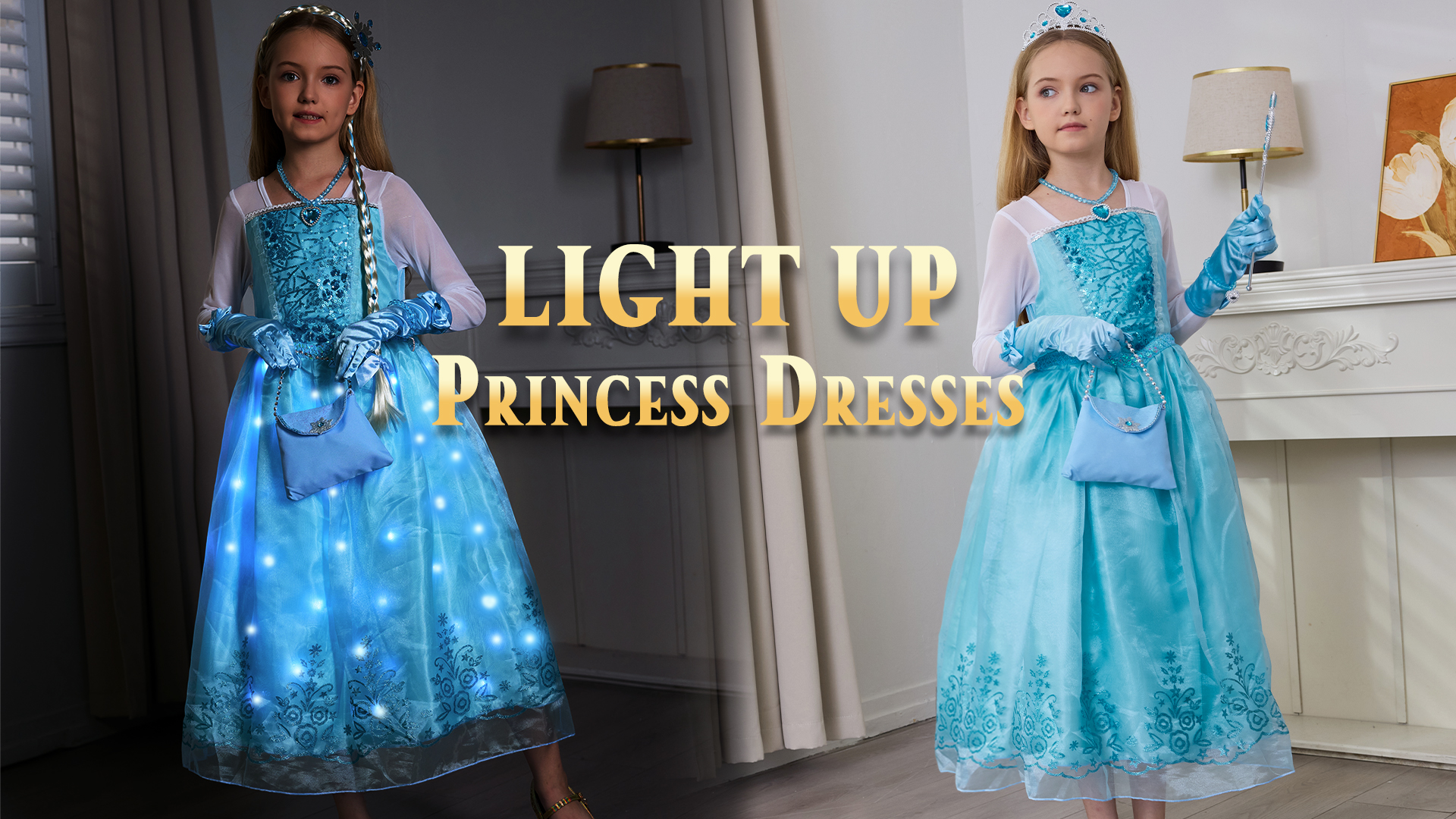 Vestido de princesa para niñas de 4-5 años con luces LED miniatura 7