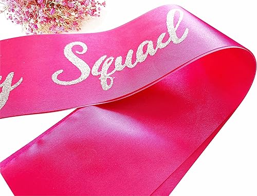 Miniatura 6 de Banda de escuadrón de cumpleaños, 6 piezas de color rosa intenso con letras plateadas con purpurina plateada, juego de bandas de regalo de