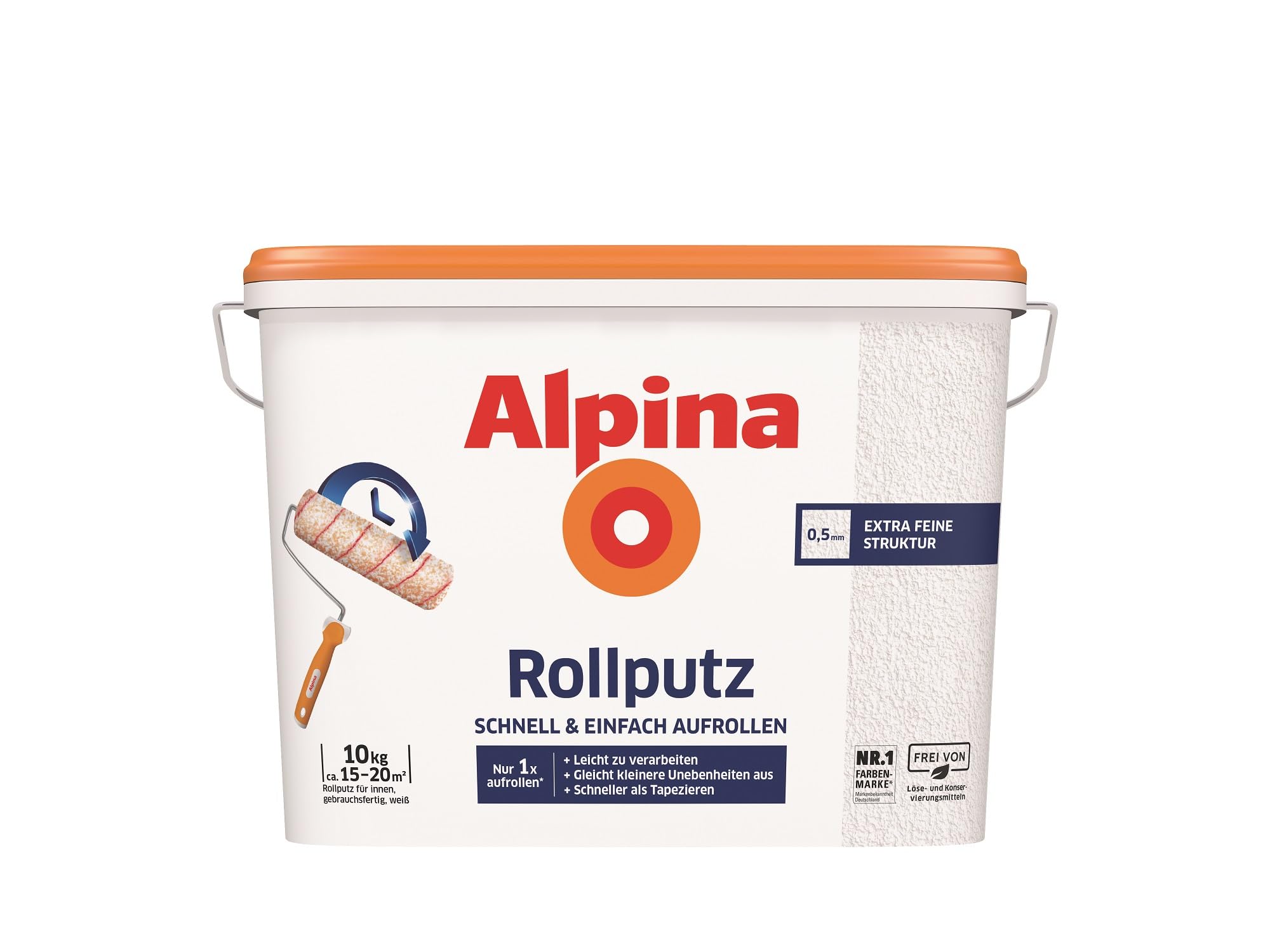 Alpina Rollputz Weiß + Rührholz – Strukturputz für Innenwände mit robuster Oberfläche – gebrauchsfertig, stoßfest & überstreichbar – 10 kg