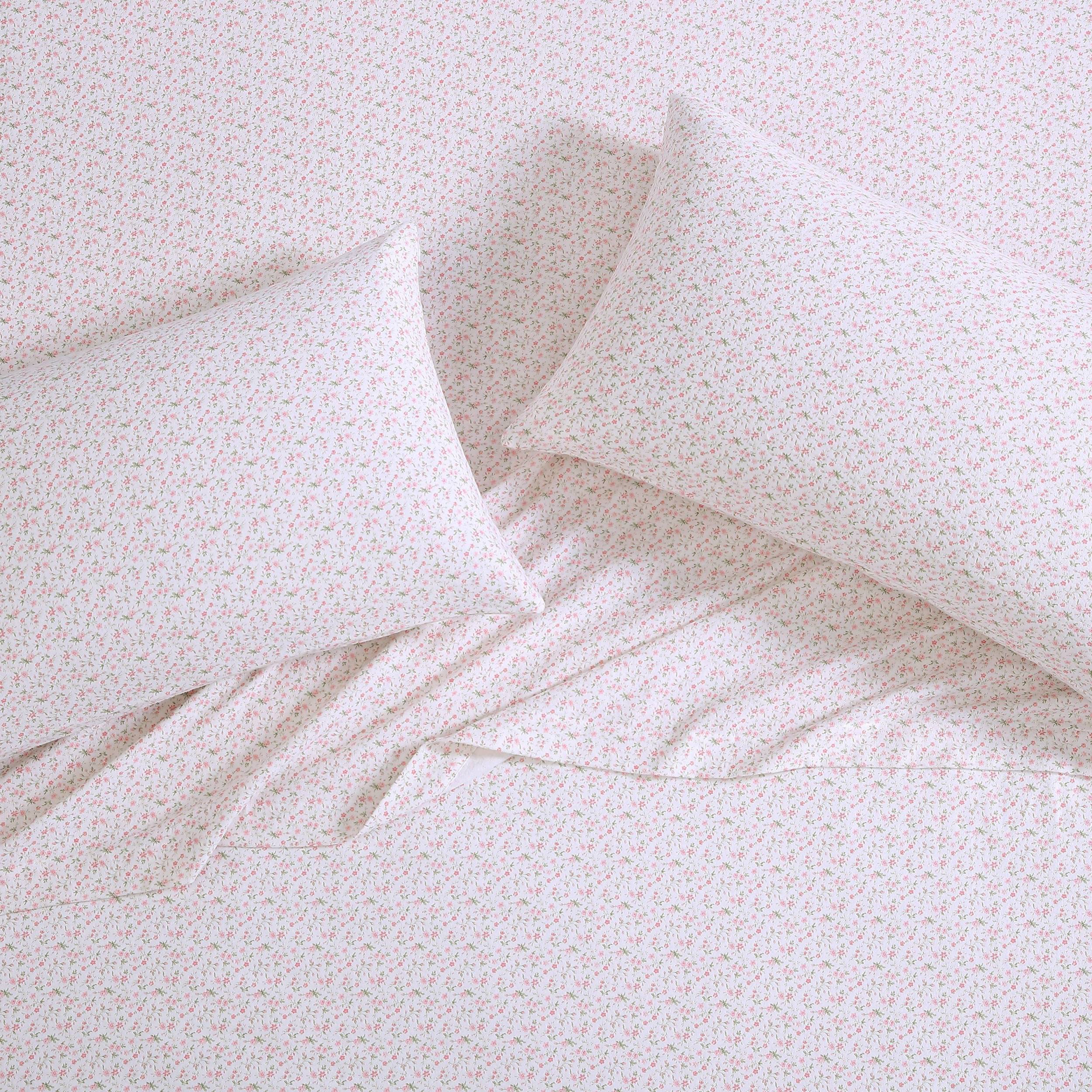 Laura Ashley Home - Twin Sheets, Cotton Flannel Bedding Set, Brushed for Extra Softness & Comfort (Evie Pink, 3 pcs, Twin) - Image 3