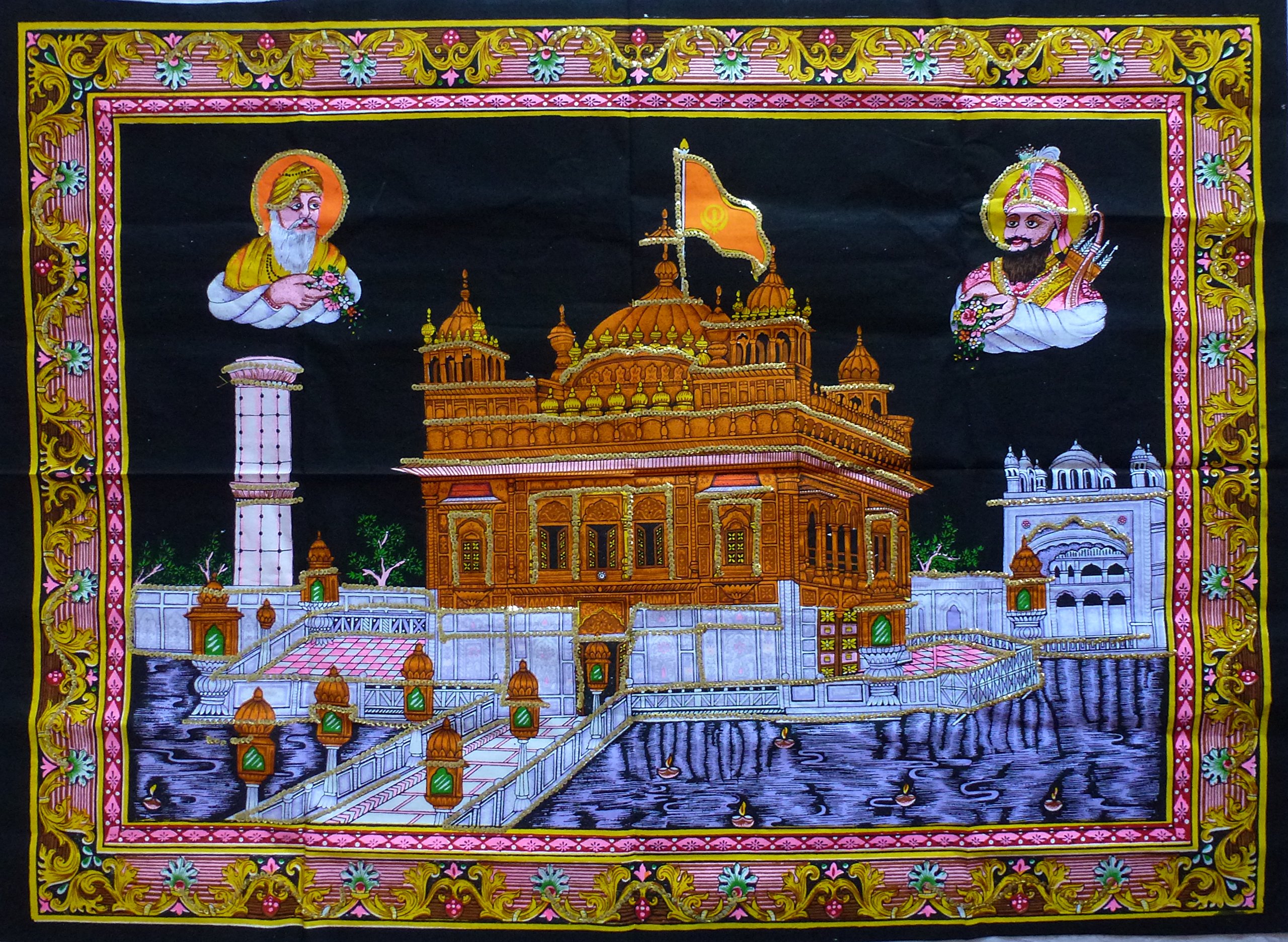 Pilgrims Fair Trade Sequin Cotton Picture Sikh Golden Temple of Amritsar Wall Hanging 110 x 80 cm