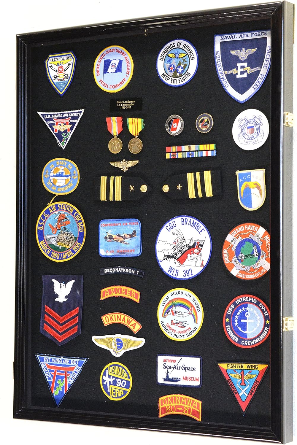 sfDisplay.com,LLC. XL Military Medals/Pin/Patches/Badges/Ribbons/Insignia/Flag Display Case Cabinet Shadowbox (Black Wood Finish)