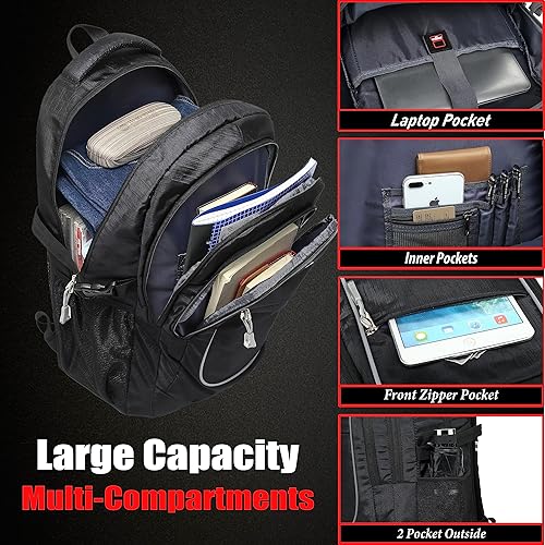 Miniatura 2 de ProEtrade Mochila para universidad, viajes, negocios, senderismo, apta para laptop de hasta 15.6 pulgadas, Negro, 15,6 pulg., Mochilas Daypack