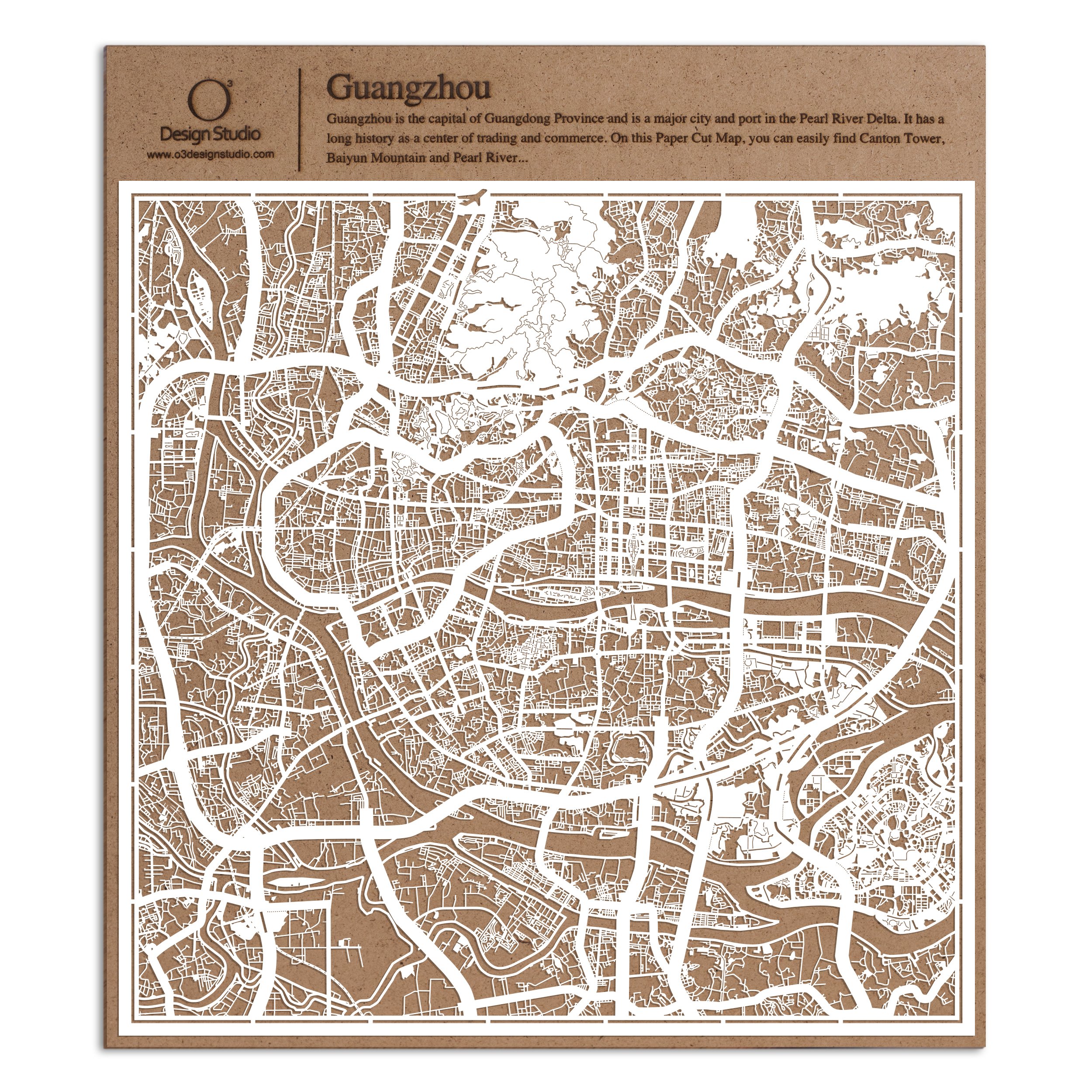 Guangzhou Paper Cut Map White 12×12 inches Paper Art — image 1