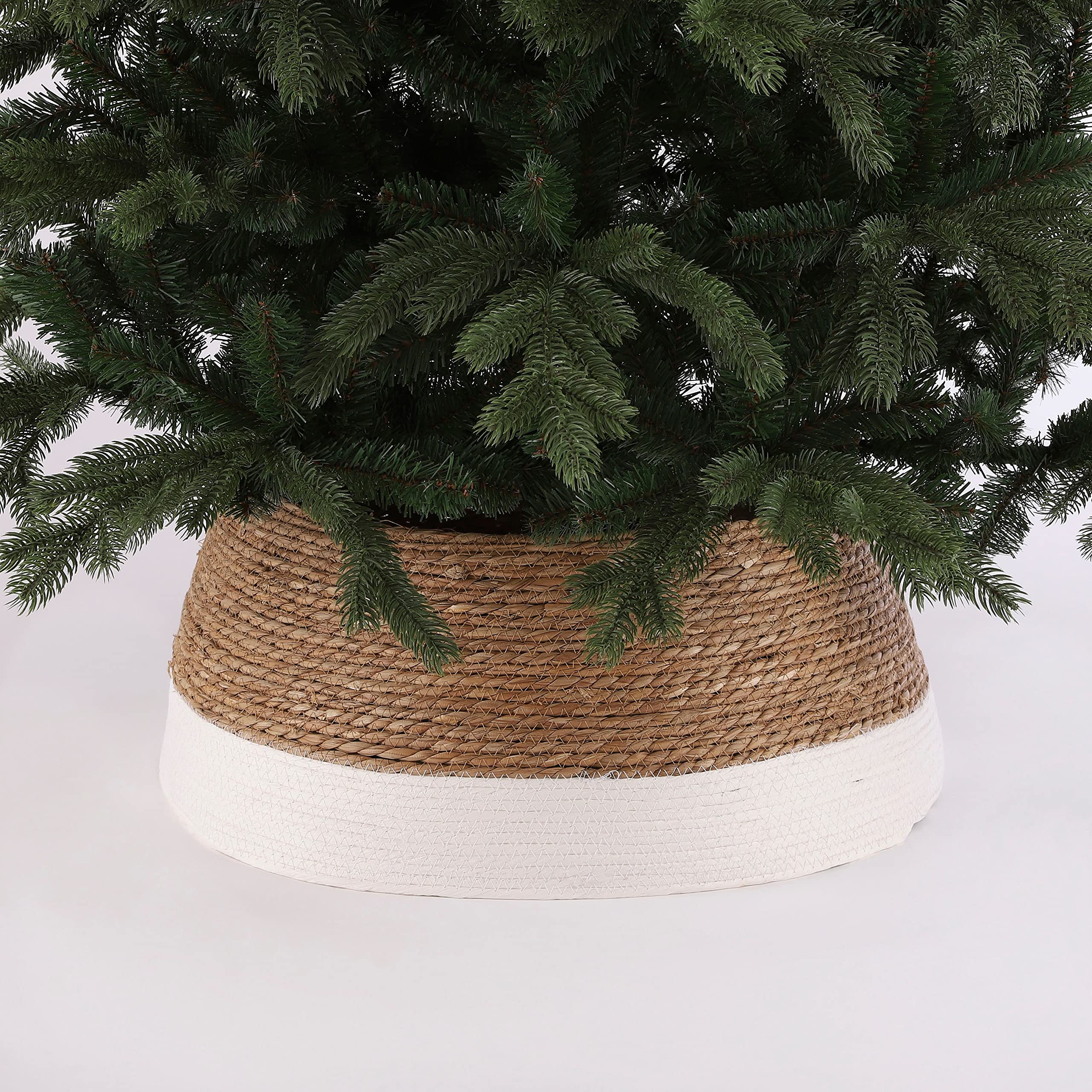 House of Seasons Kerstboomdeken, boomdeken kerstboom, mand kerstboom, kerstboomrok - H 26 x 58 cm - zeegras - gebroken wit
