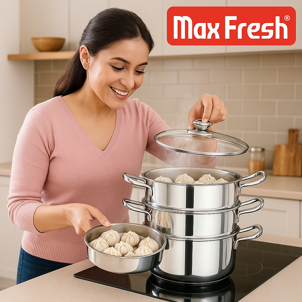 Maxfresh Stainless Steel 2tier Steamer/Modak/Momo Maker with See