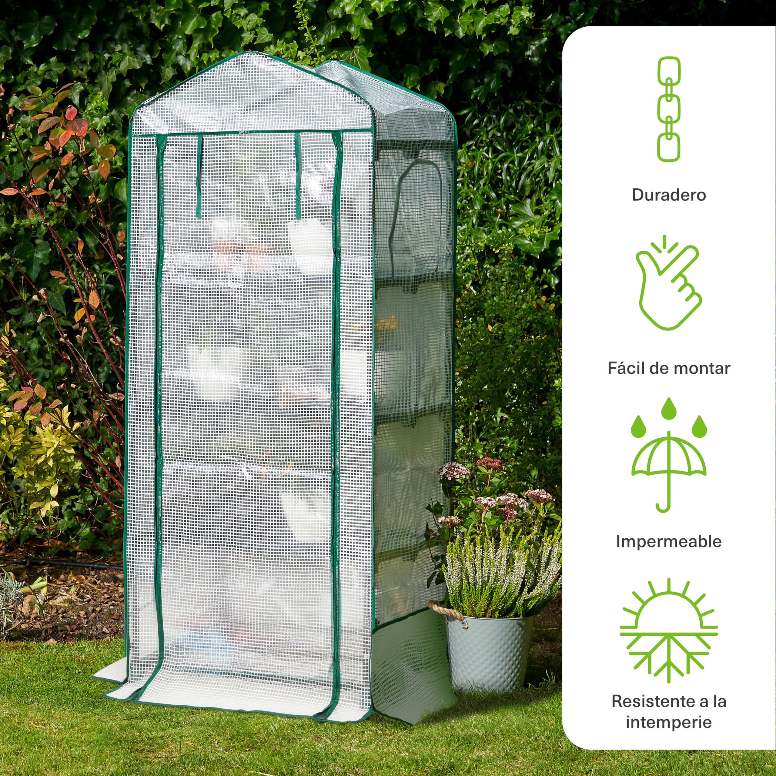 Invernadero de Terraza y Jardín - para Cultivar Tus Propias Verduras y Flores - con Cubierta de Plástico y Estantes de Alambre Resistentes - Ideal para Espacios Reducidos (4 Niveles)