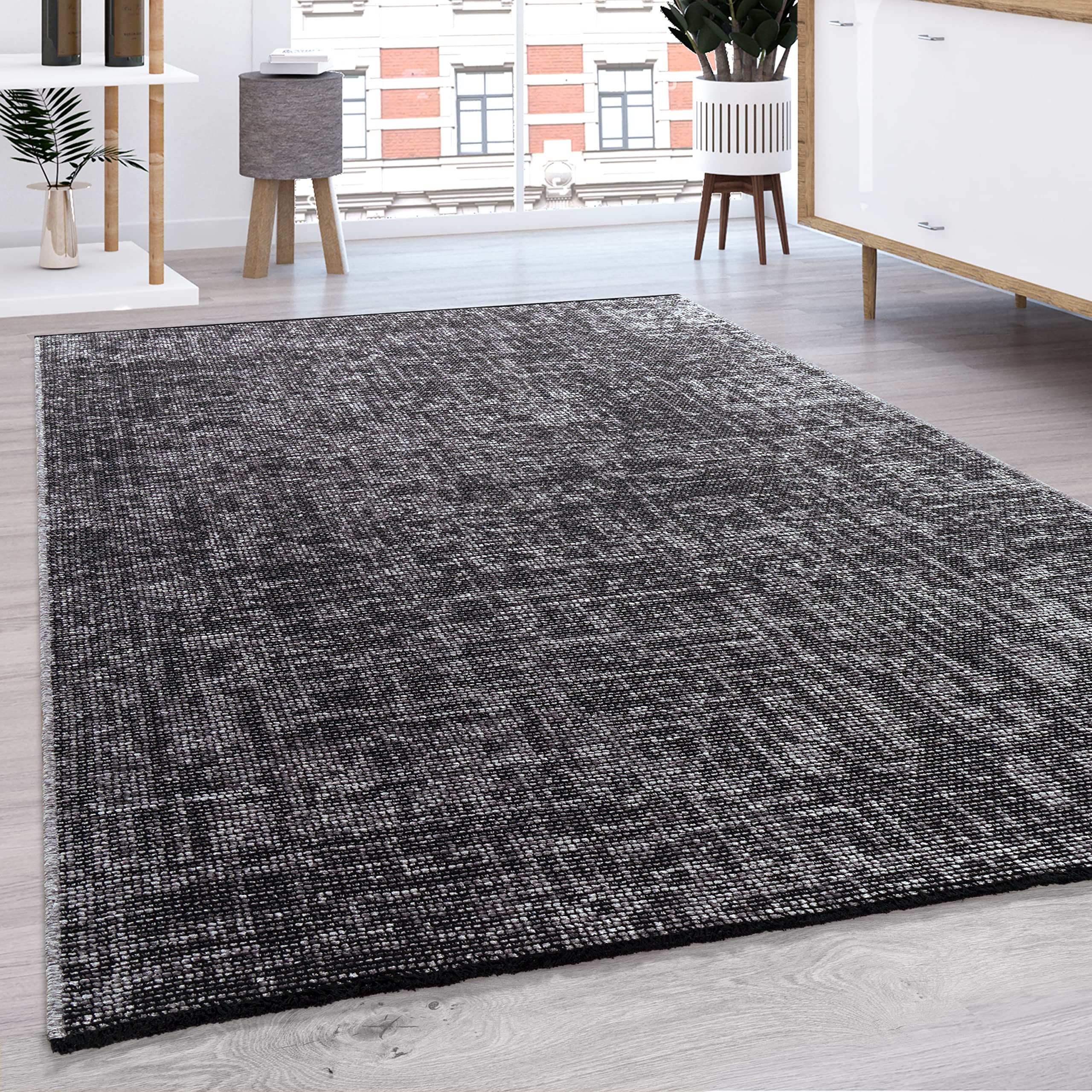 Paco Home Teppich Wohnzimmer Schlafzimmer Flachgewebe Modern Sisal Muster Pastell Einfarbig Fransen, Grösse:80x150 cm, Farbe:Grau