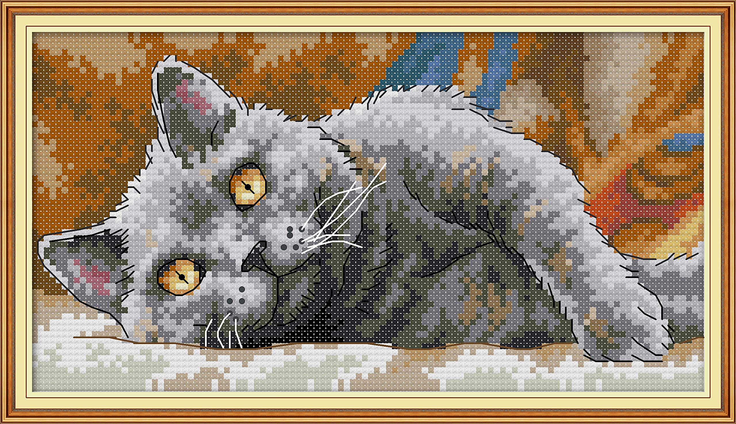 Amazon | OWN4B クロスステッチ刺繍キット図案印刷、11ct かわいい猫