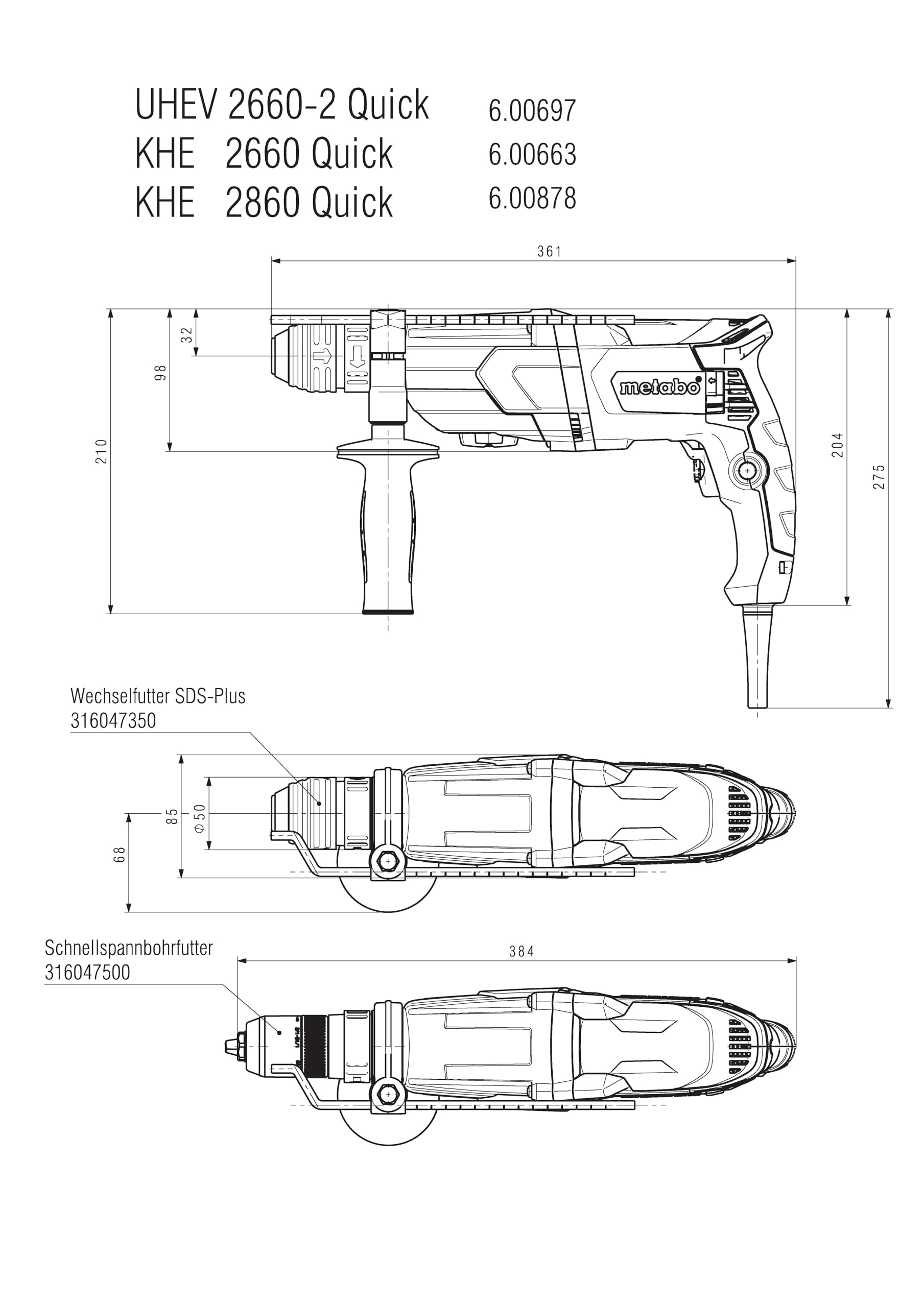 Metabo Multihammer Uhe 2660-2 Quick Set Ekstremalnie Wytrzymały do Intensywnego Użytkowania w Zestawie Zestaw Wierteł Sds-Plus (10-Częściowy) i Walizką 600697510
