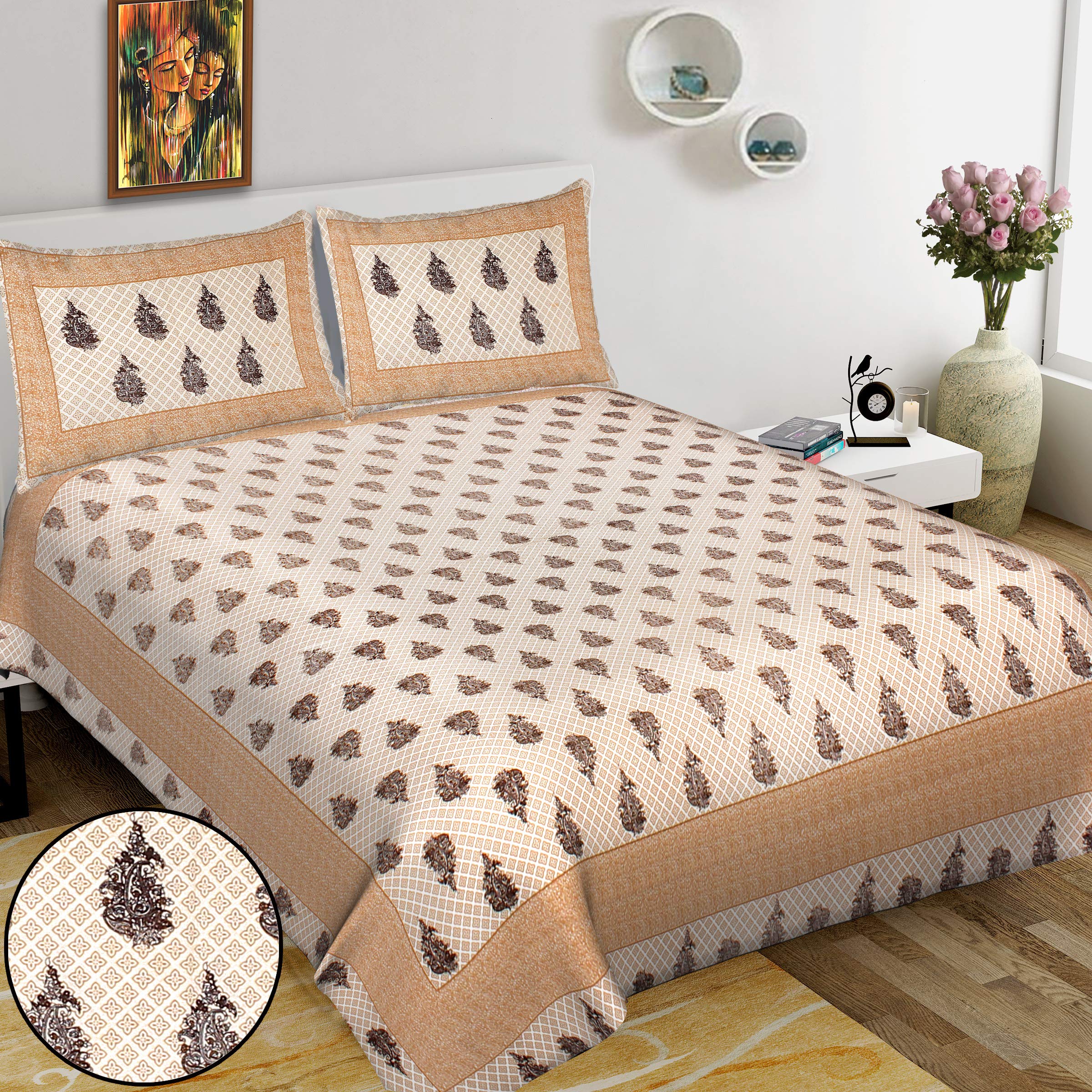 RHF King 100% Cottonl Bedspread Bed Cover Floral Design Double bedsheet with 2 Pillow Covers (8 Feet X 9 Feet, 100" X 108")- Multi Color (King- (8 Feet X 9 Feet, 100" X 108"), NP-33)-picture-30