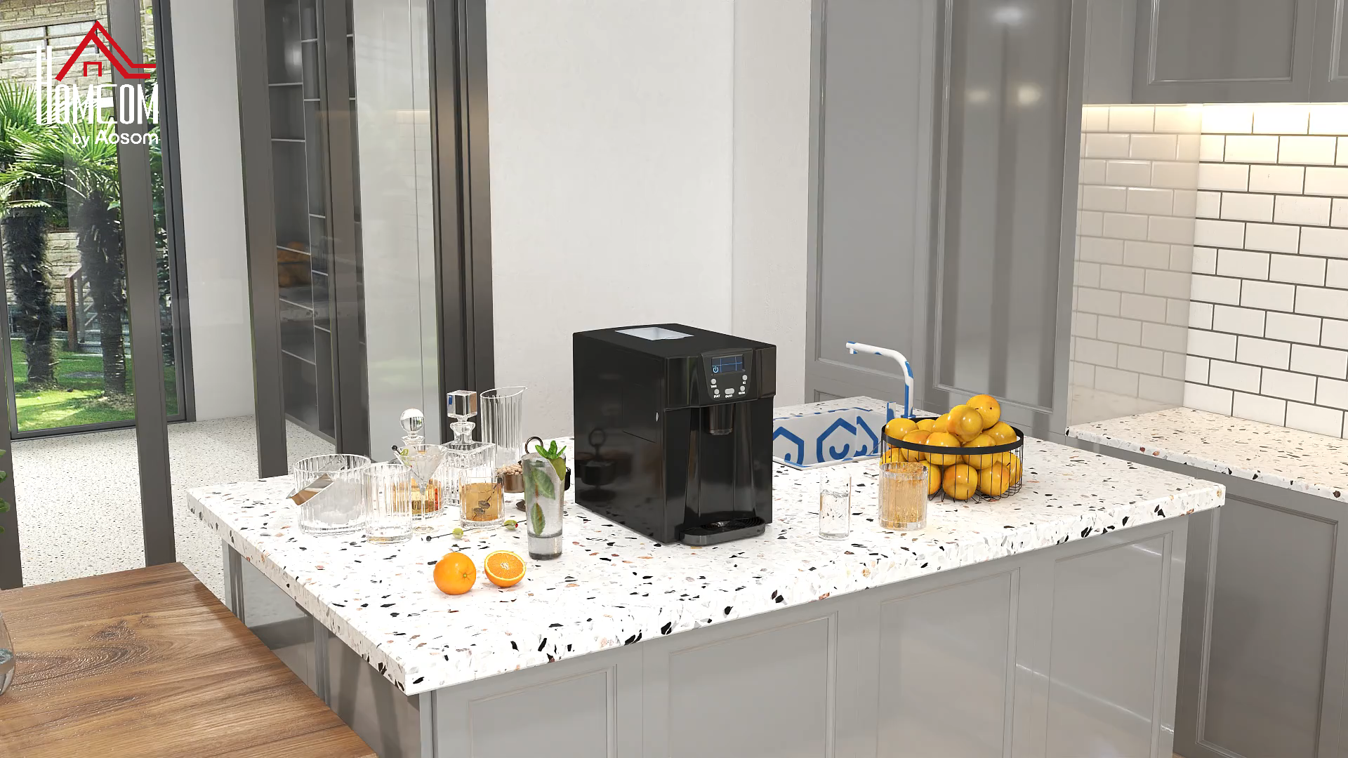 HOMCOM Machine à Glaçons Avec Distributeur D'eau, Ice Maker, 12kg En