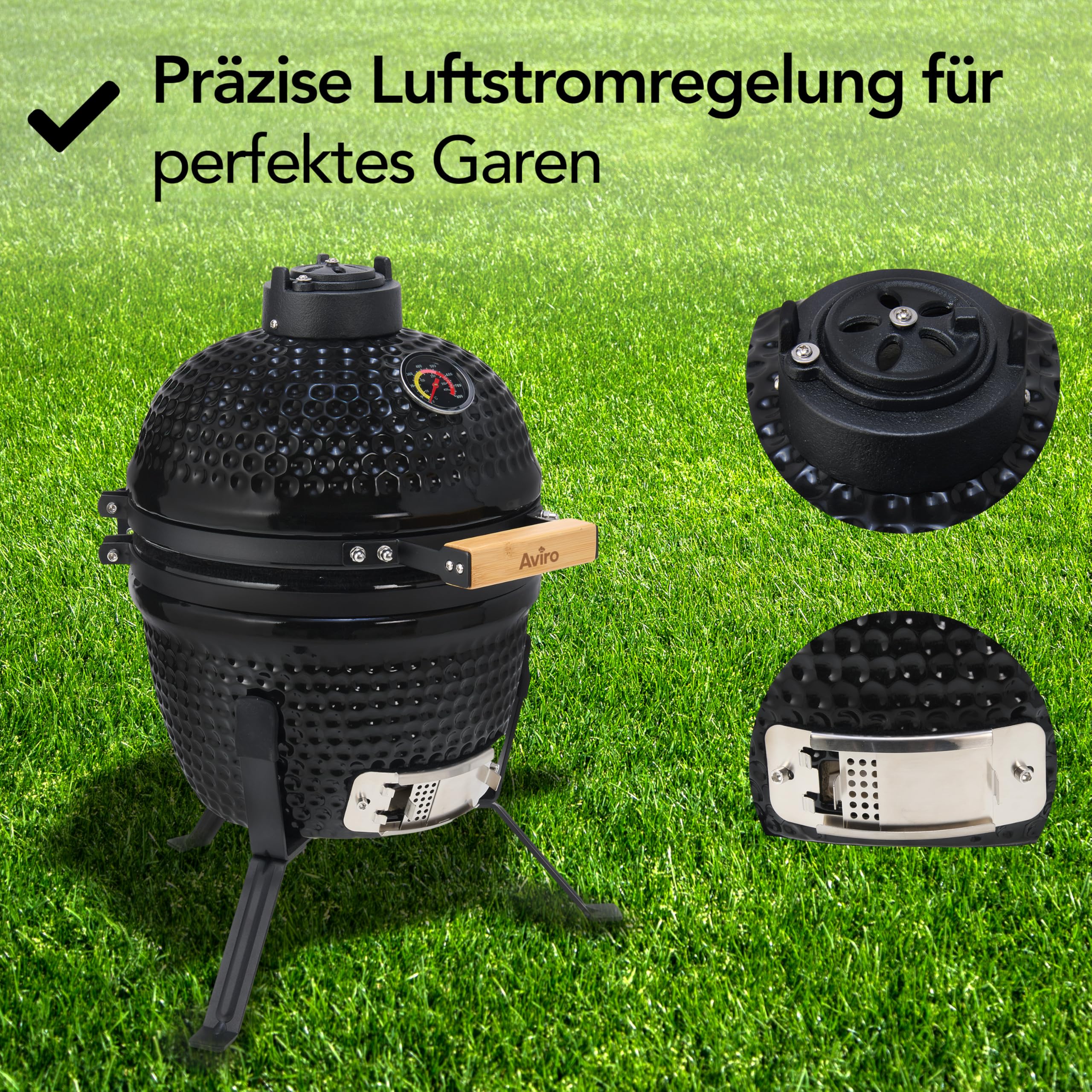 Brixy Kamado BBQ Egg Holzkohlegrill - 13 Zoll - Inklusive Hülle - Ø 27 cm - Schwarz - Mit Integriertem Thermometer