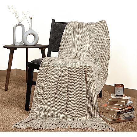 Coperta Da Lancio In Cotone 50x60 Pollici - Motivo Chevron Con Nappine, Stile Boho Fattoria, Colore Taupe - Foto 10