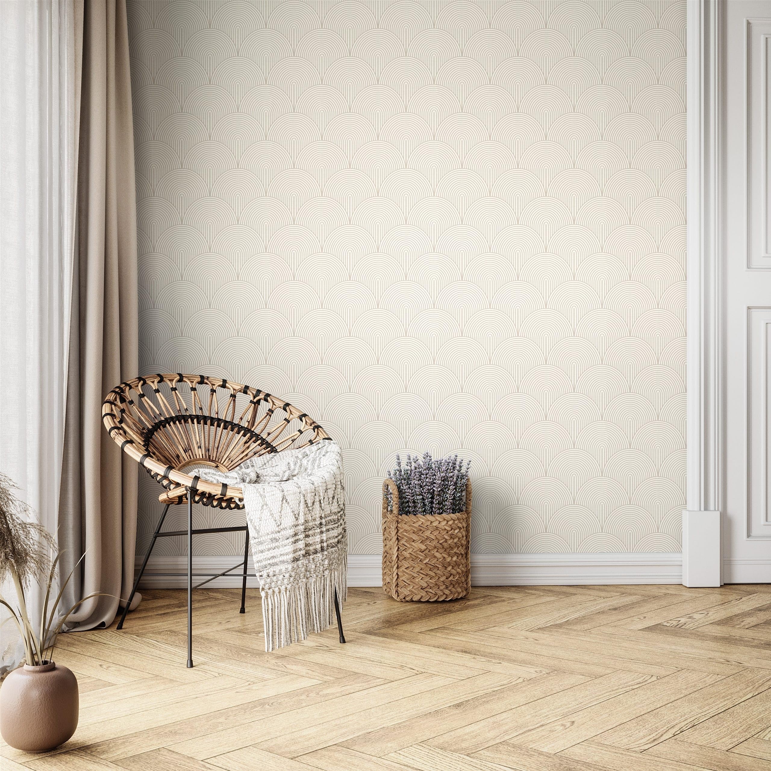 Newroom Tapete Beige Vlies Bogen - Modern Boho Art Deco Linien für Wohnzimmer Schlafzimmer