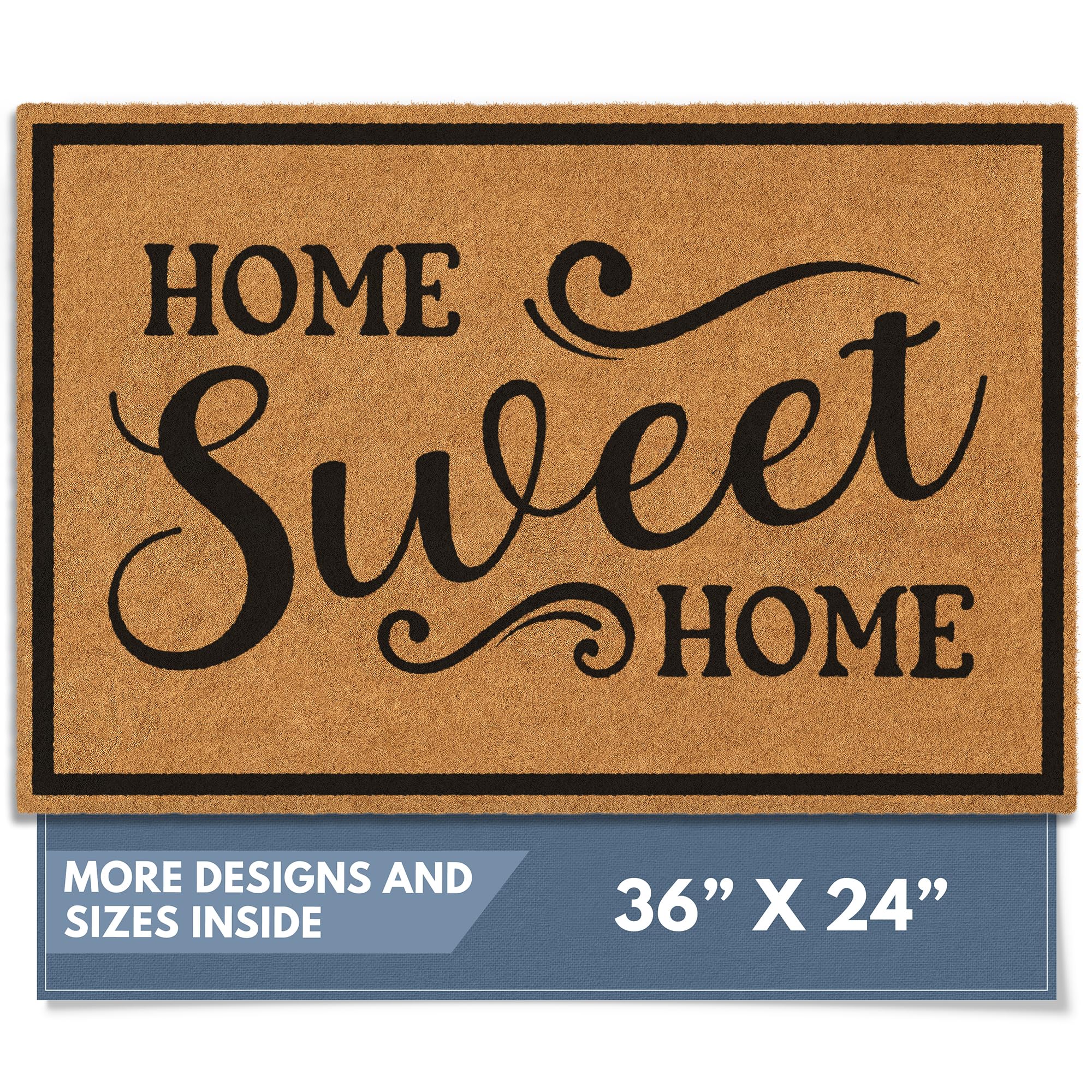 Barnyard Designs Natural Coco Coir Heavy Duty Backing Doormat - Large Cute Non-Slip Front Door Welcome Mat for Outside Entrance or Porch Entry, Brown (24x36, Home Sweet Home)