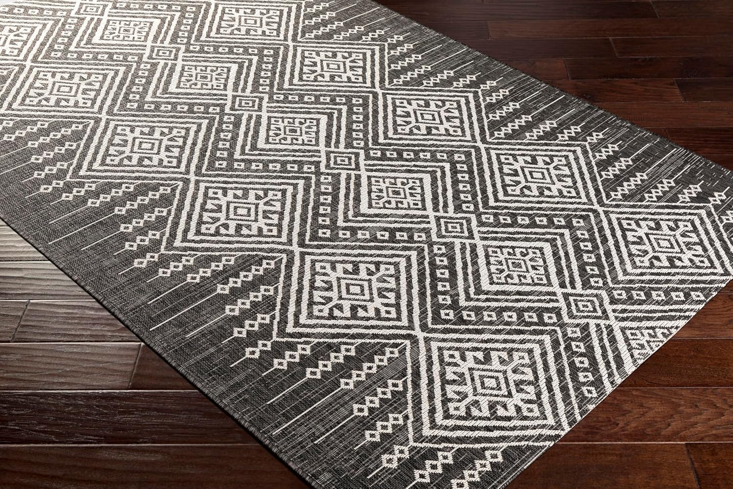 Livabliss Birch Bohemian Outdoor Area Rug,2' x 2'11",Black