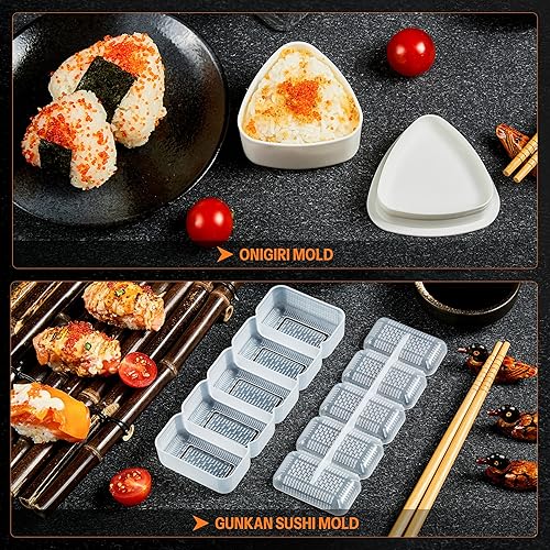Miniatura 7 de ISSEVE Kit de fabricación de sushi, 29 en 1 para hacer bazucas de sushi con moldes de sushi, alfombrilla de bambú, palillos de bambú, cuchillo de