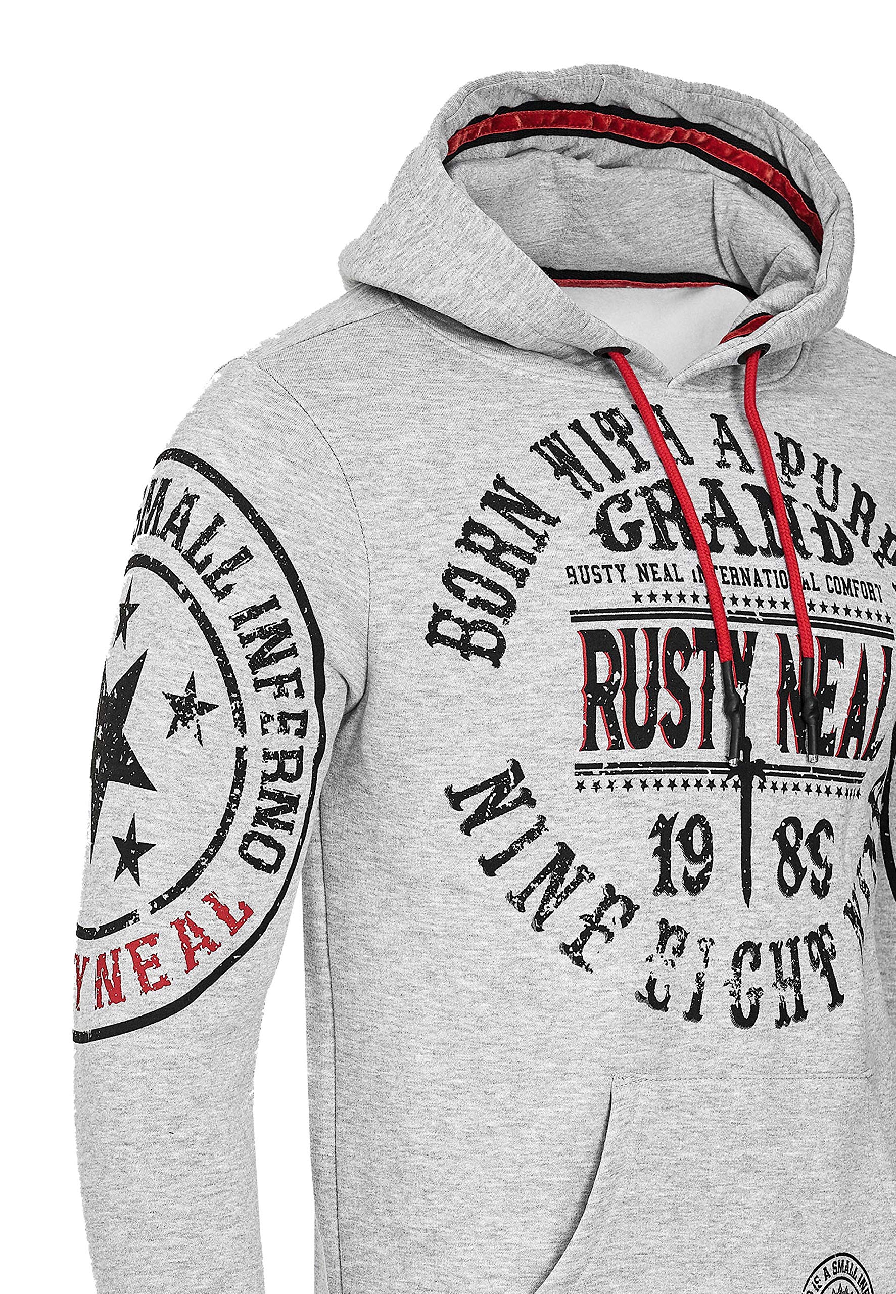 Rusty Neal Bluza męska z kapturem rozpinana z długim rękawem bluza z kapturem Streetwear 078, szary, S