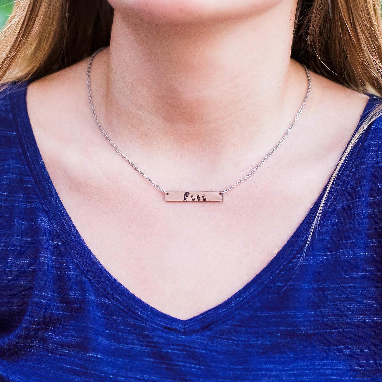 Penguin Jewelry for Women Mother's Horizontal Bar Necklace, Gift for Her- Choose Silver, Rose Gold or Yellow Gold in 16, 18, or 20 inch