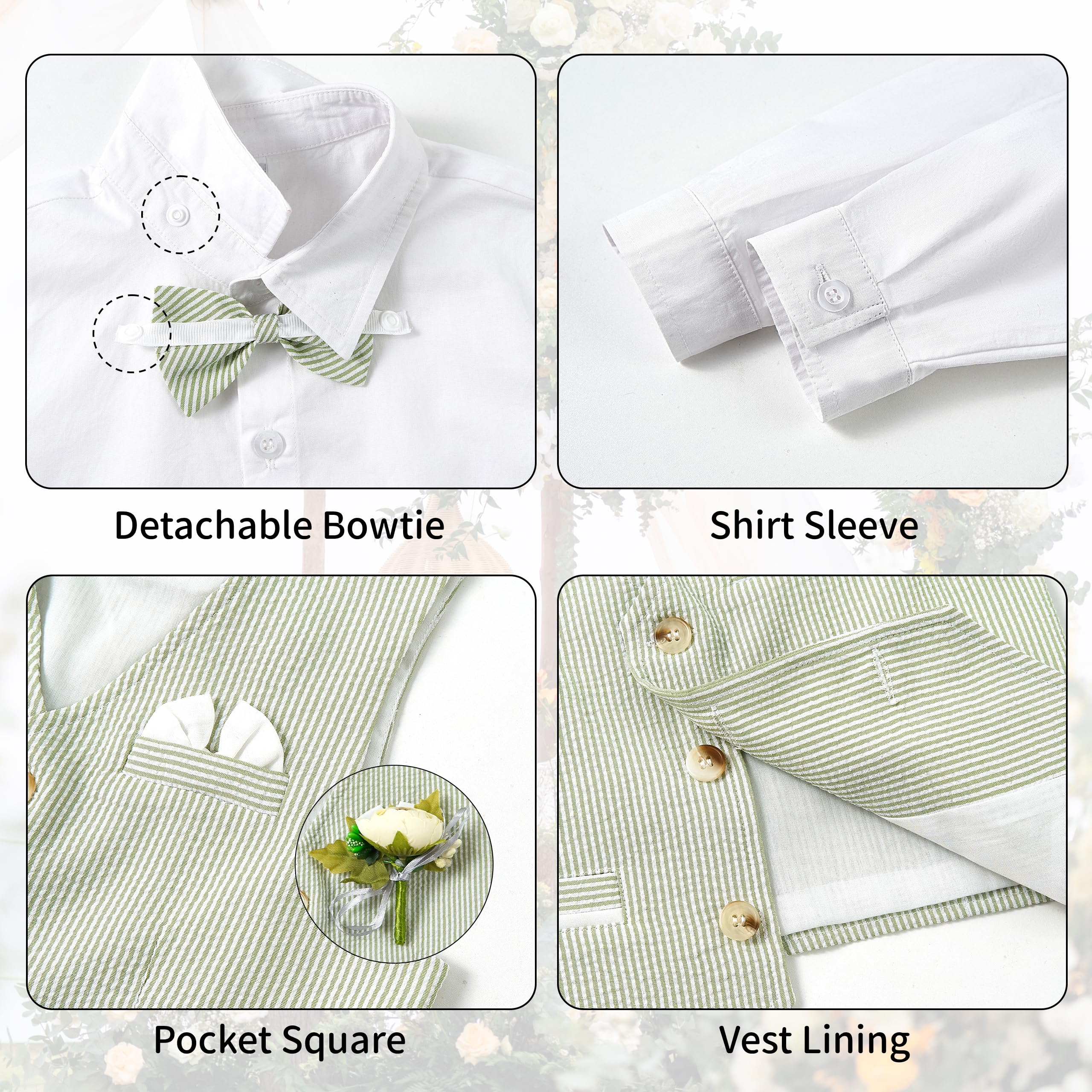 Volunboy Costume Formel Enfant Garçon 5 Pièces, Ensemble de Mariage Bébé avec Gilet, Chemise, Pantalon, Boutonnière et Nœud Papillon