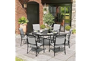 7-Piece Textilene Patio Dining Set with 52-Inch Round Table and 6 Sling Chairs