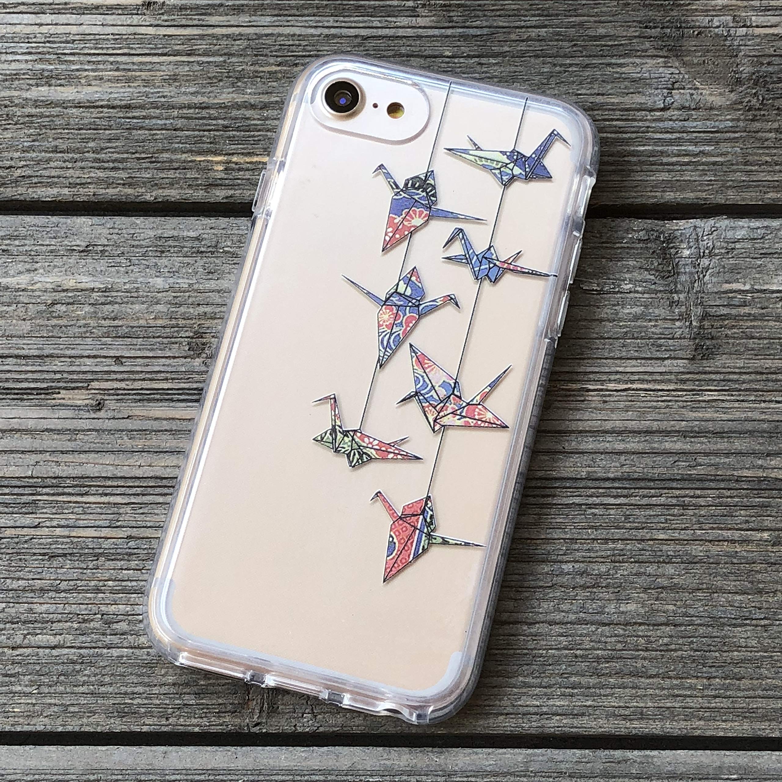Figment & Fable Clear TPU Case for iPhone 15 Pro Max 14 13 mini 12 11 SE 6 7 8 Plus | Origami Cranes Washi