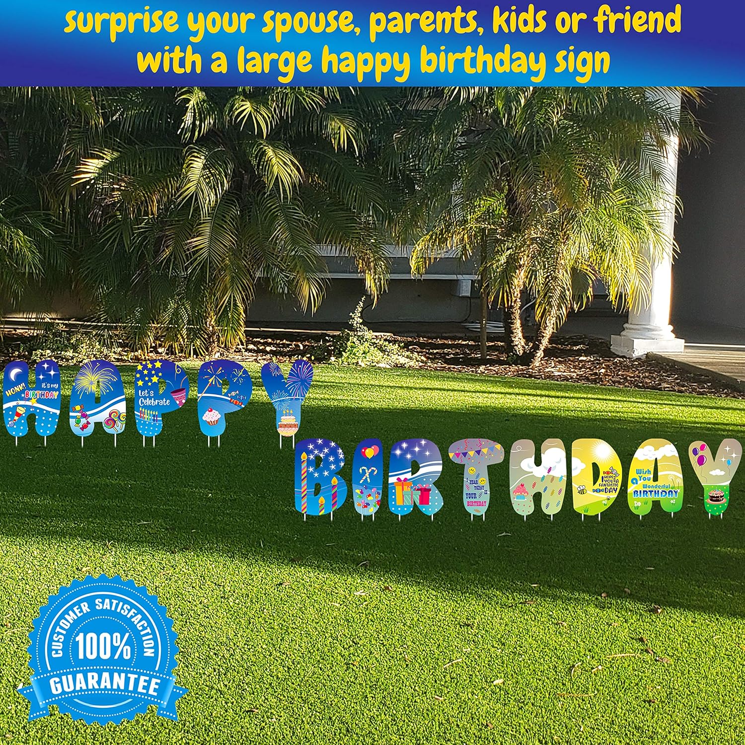 Custom Happy Birthday Yard Signs with Stakes,13 Letters