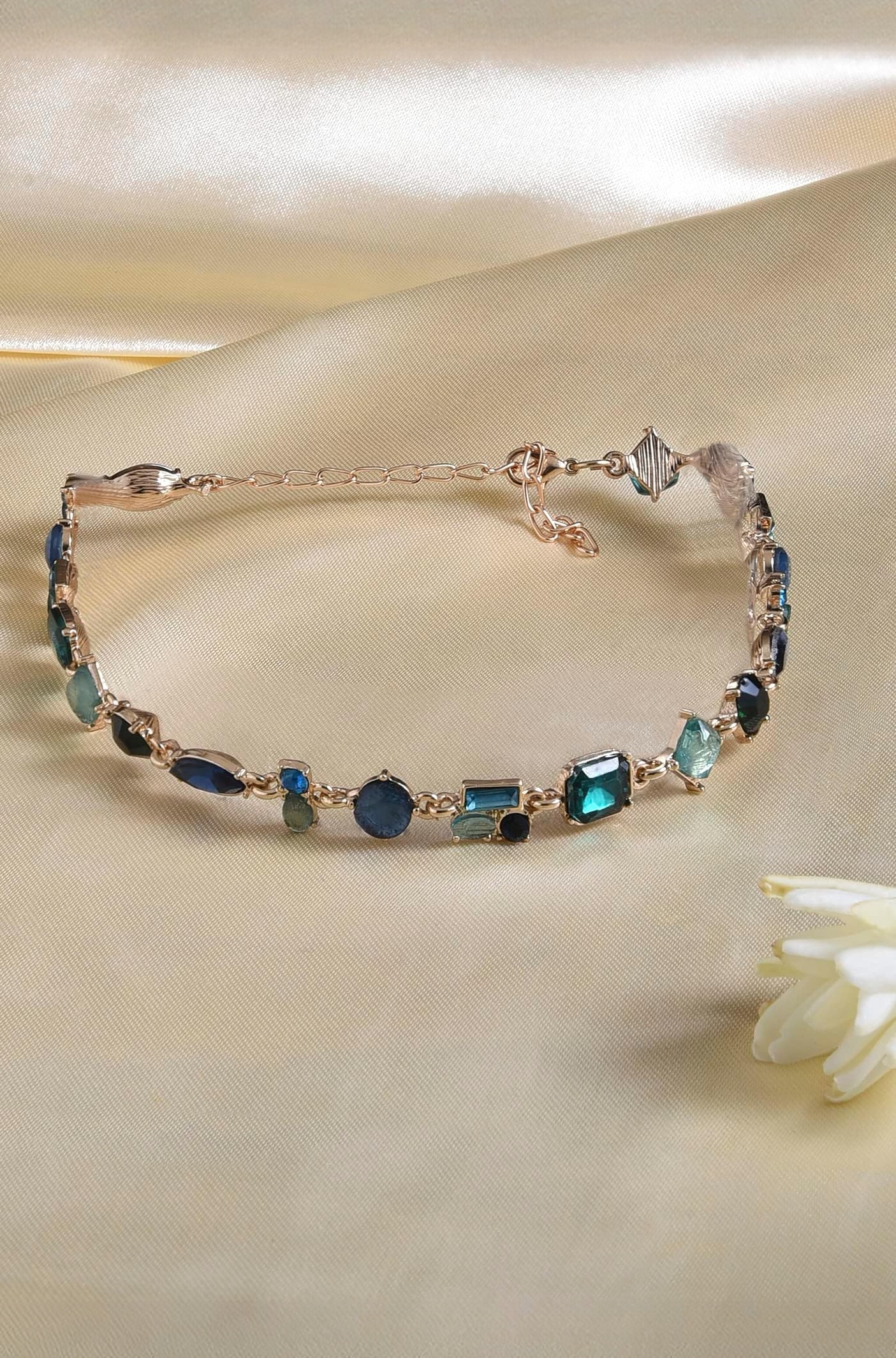 Green & Blue Dazzling Stones Embellished Contemporary Necklace For Women-ZPFK15164