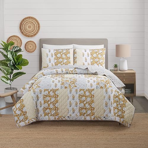 MODERN HEIRLOOM Juego de edredón de 3 piezas azafrán - King