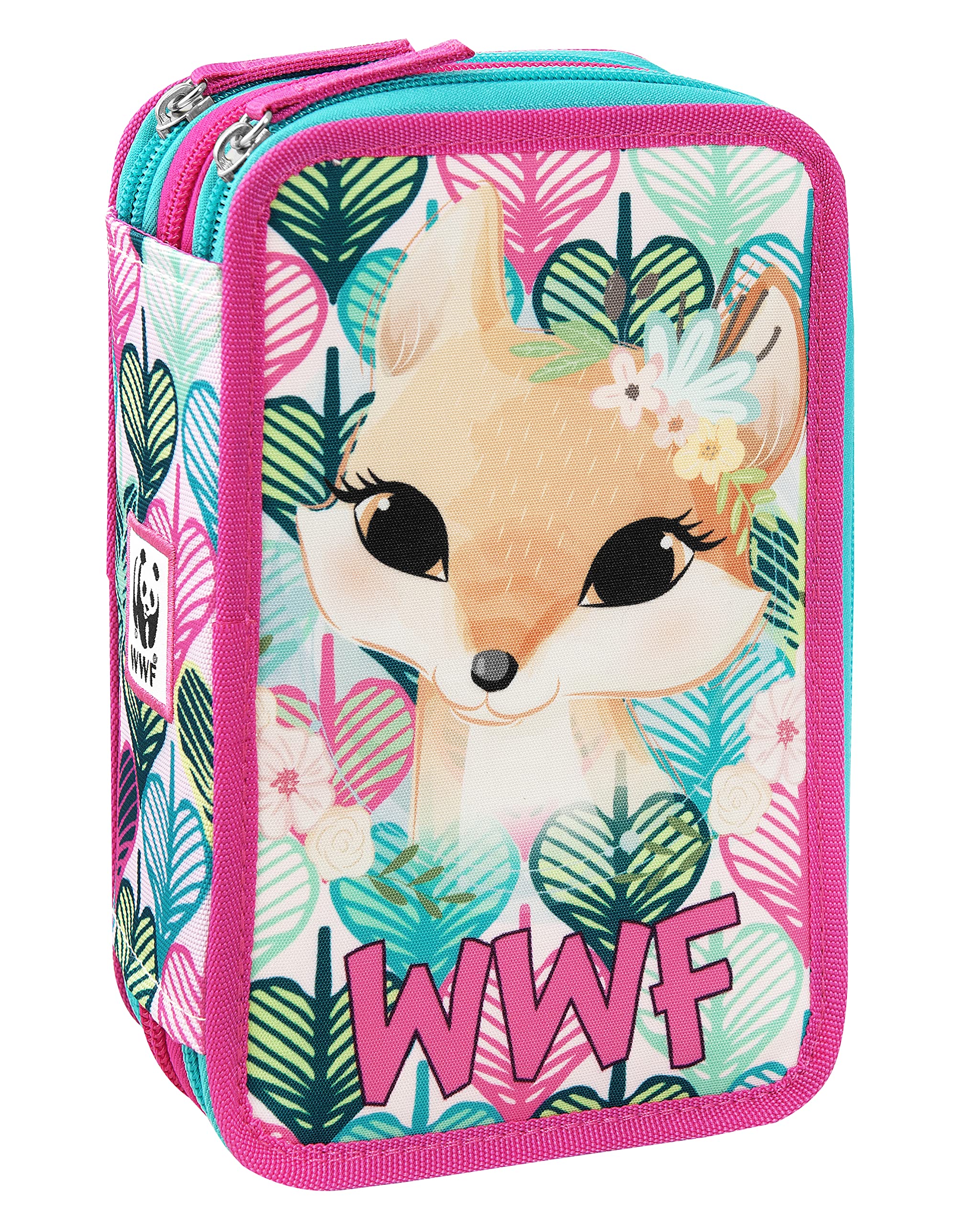 COMIX WWF - Astuccio Illustrato 3 Scomparti Bambina e Bambino, con Interno Organizzato, Tasca a Zip e Organizer Portapenne - Astuccio Scuola Media e Elementare in Tessuto, 20x13x7h cm