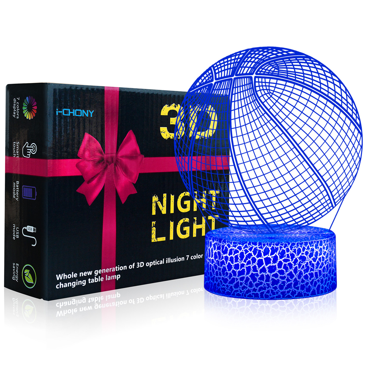 Image of i-CHONY Basketball Night Light, 3D Illusion Lamp 16 Colors Dimmable Touch Table Lamp, Bedside Lamp, Basket Ball Gifts, Holiday, Nursery, Home Decor, Xmas