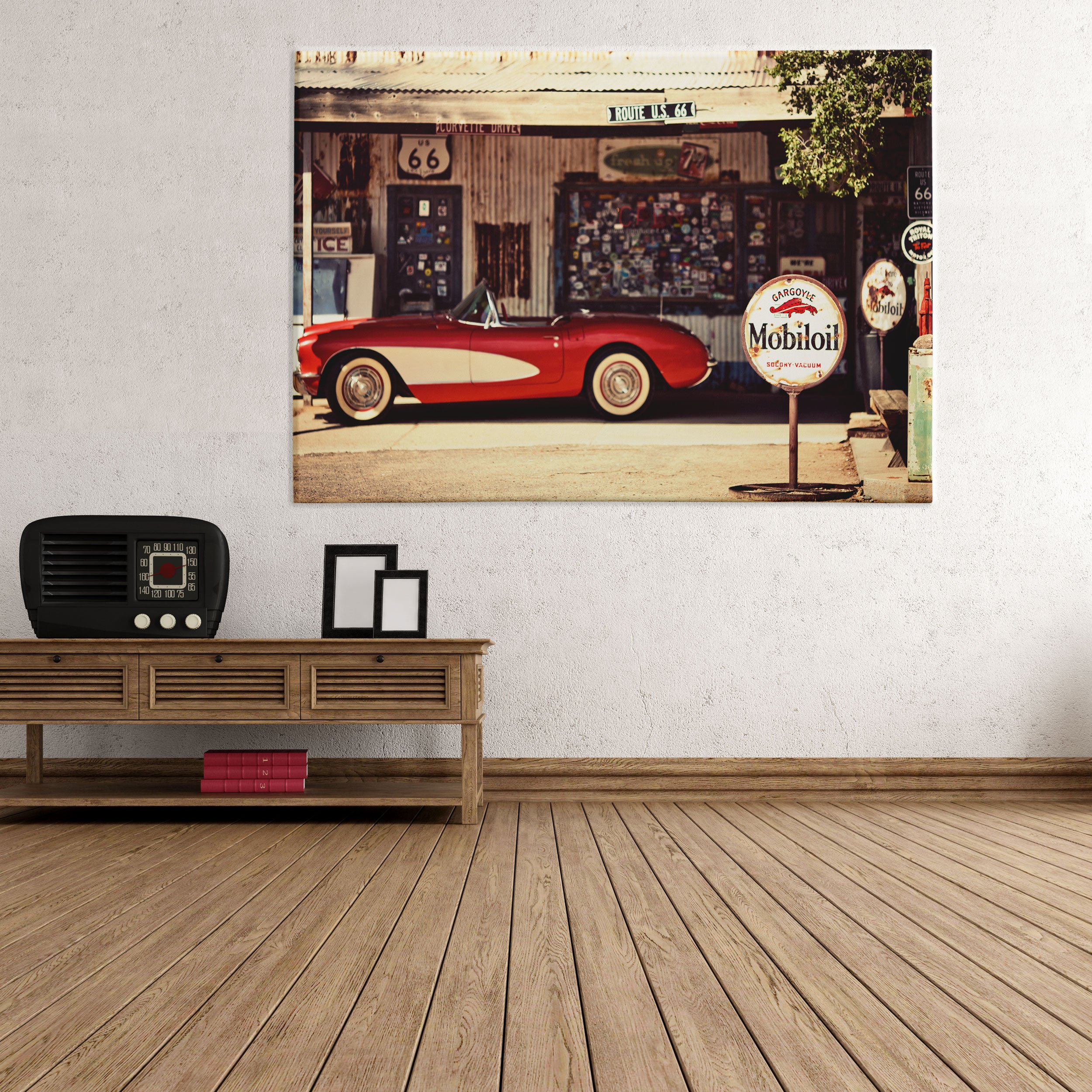 QUADRO SU TELA CANVAS - INTELAIATO - PRONTO DA APPENDERE - Route 66 - Cafè Bar - USA America - 70x100cm - Senza Cornice - (cod.1795)