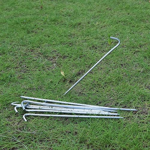 Miniatura 5 de MySit Estacas inflables de 9 pulgadas, paquete de 60 estacas de metal galvanizado resistente, grapas de jardín, ganchos de valla de camping para