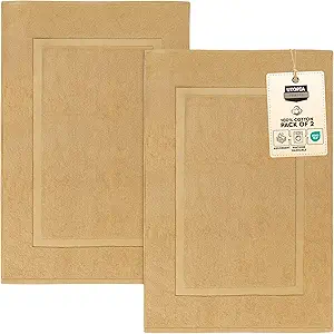 Utopia Towels Cotton Banded Rug, Bath Mats, Not a Bathroom Rug, 21 by 34 Inches, 100% Ring Spun Cotton, Highly Absorbent Shower Bathroom Floor Mat, Champagne, 2 Pack